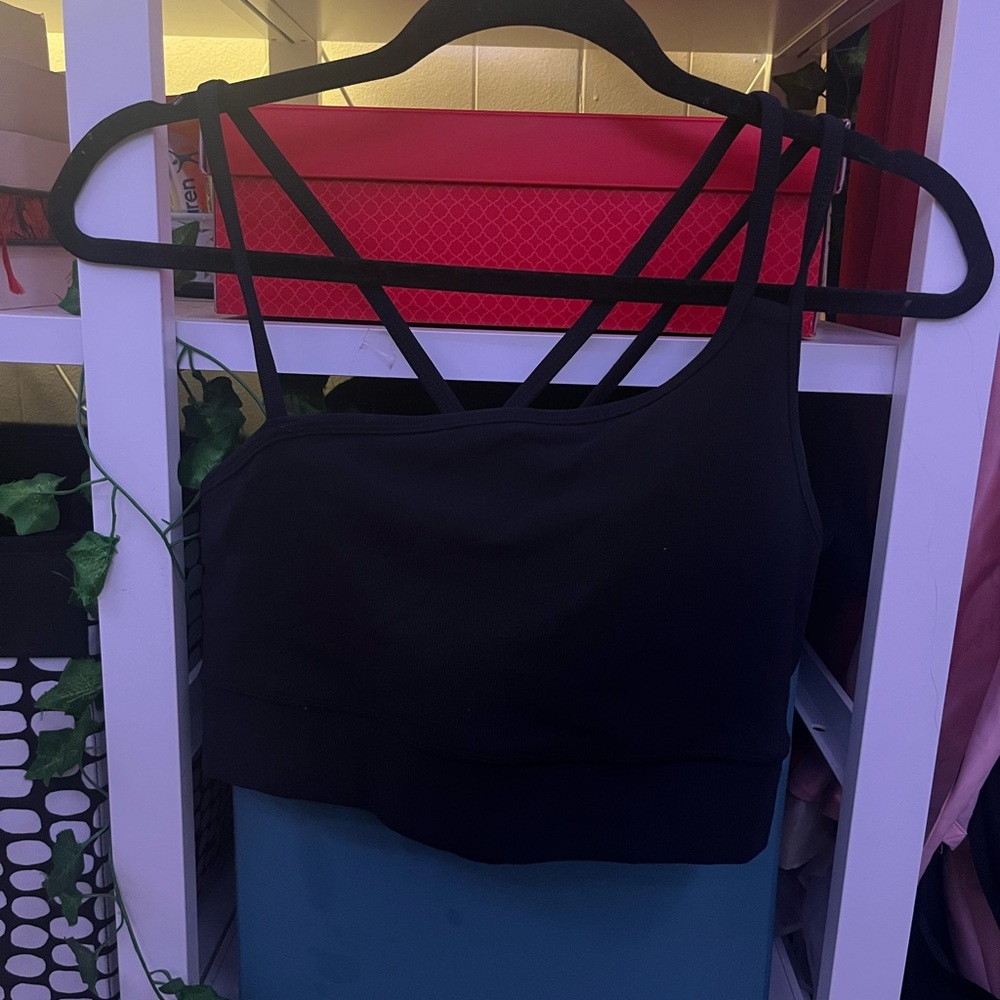 Black Asymmetrical Strap Crop Top